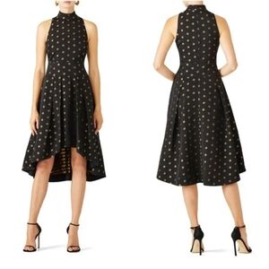 Shoshanna Lewis High Low Black and Gold Polka Dot Dress Sz 2